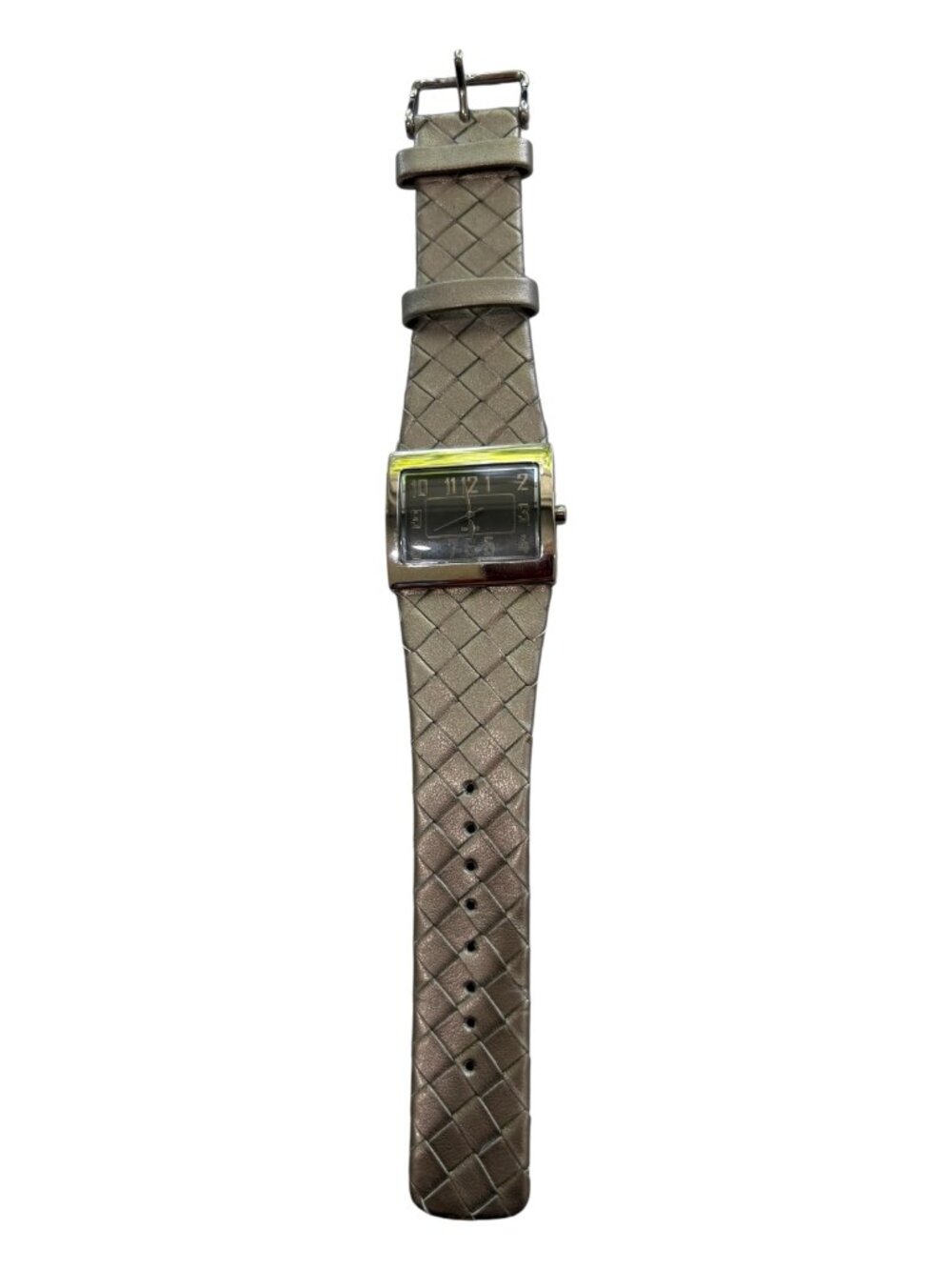 Personal Accents Silver Tone Rectangle Face Watch Woven Faux Leather Band (2690)